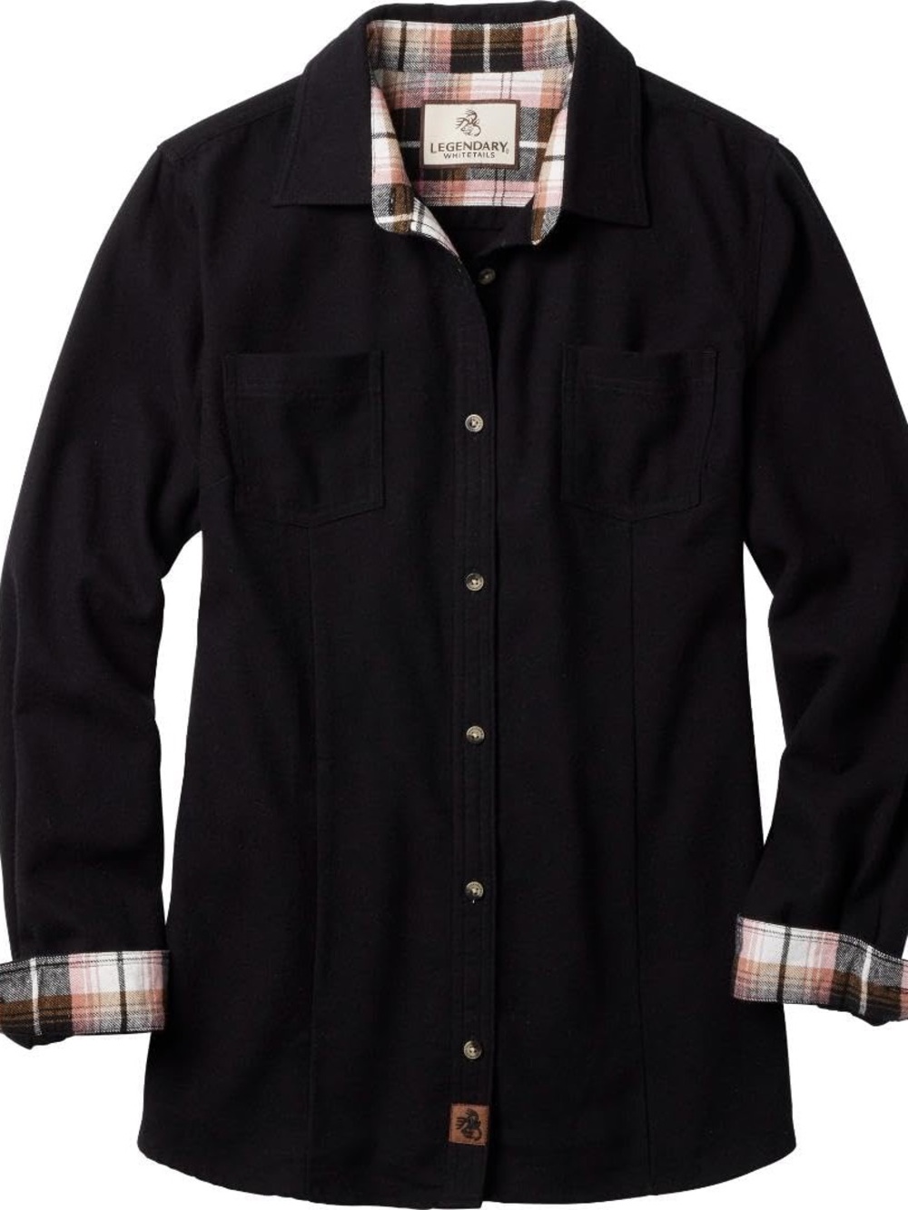 Legendary Whitetails Women's Black Button-Up Shirt with Plaid Trim M